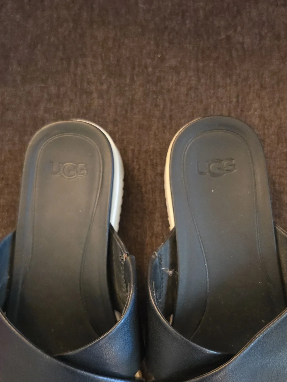 UGG Kari Black Leather Crossband Slide Sandals